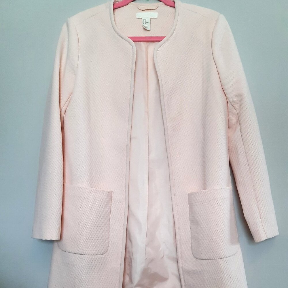 H&M Blush Pink Textured Open Coat Size 8